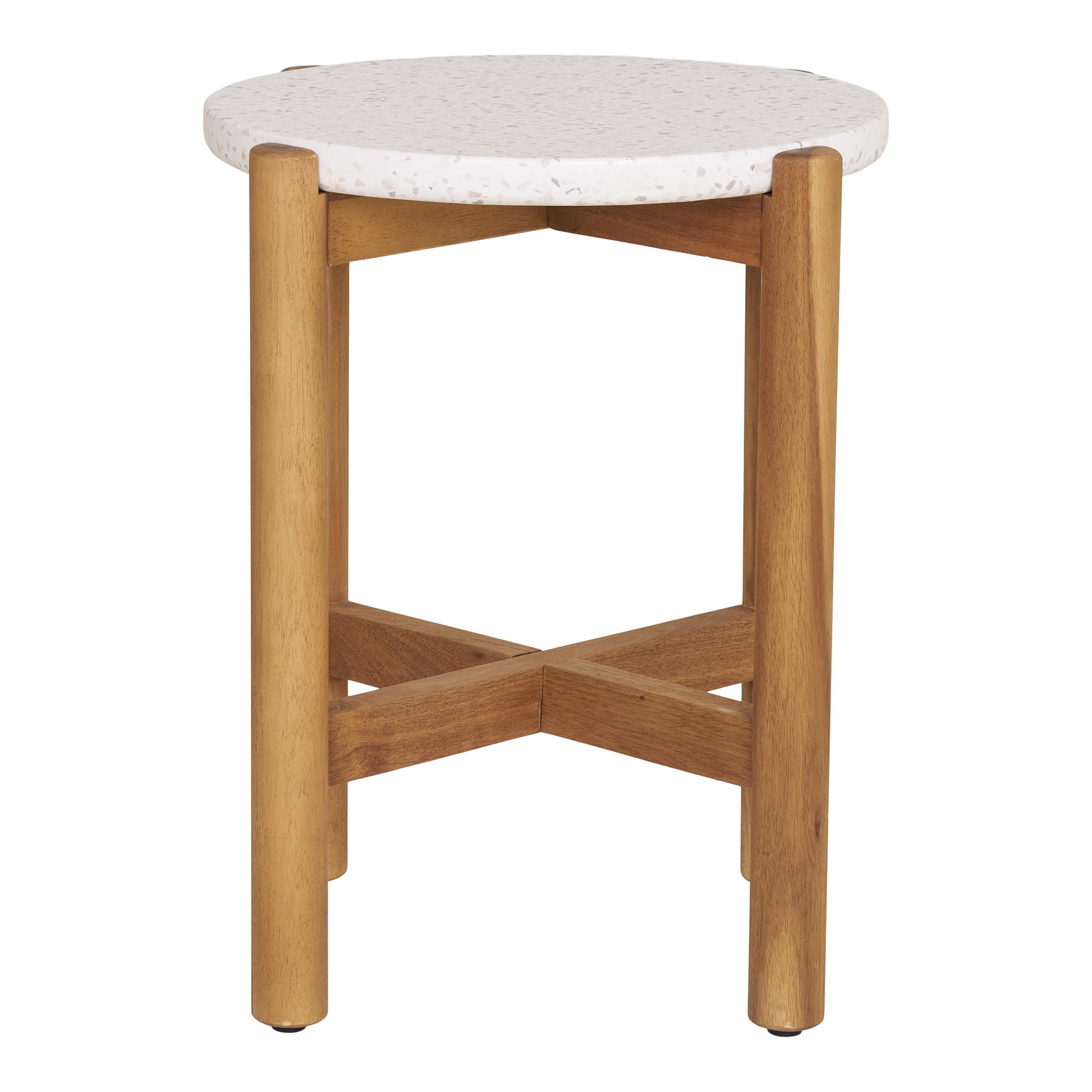 Terracina Beistelltisch – Akazienholz & Terrazzo, natur, Ø37×46 cm